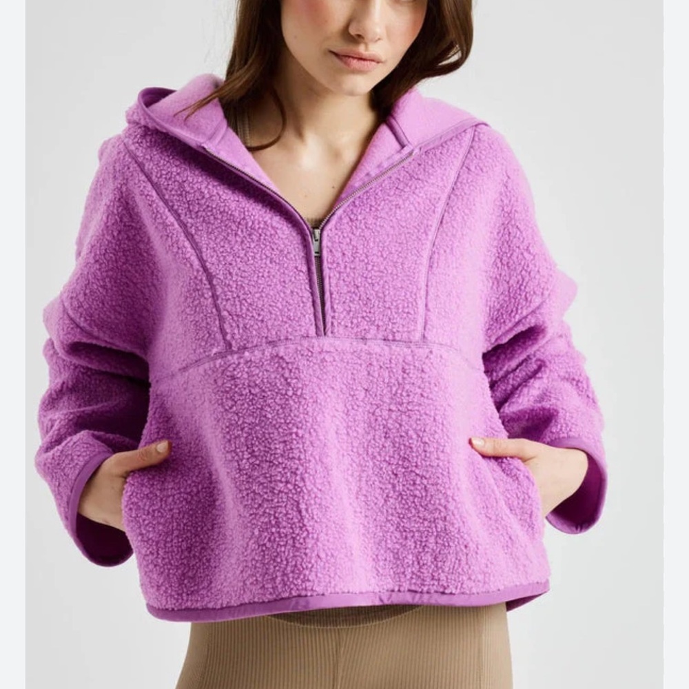 YEAR OF OURS WOMENS PURPLE SHERPA HALF ZIP PULLOVER LARGE
